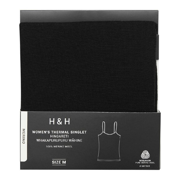 H&H Women's Merino Thermal Singlet, Black, hi-res