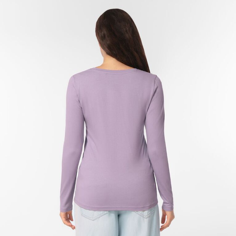 H&H Women's Stretch Long Sleeve Scoop Neck Tee, Purple Light, hi-res