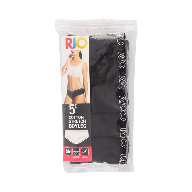 Rio Women's Boyleg Briefs 5 Pack, Black, hi-res