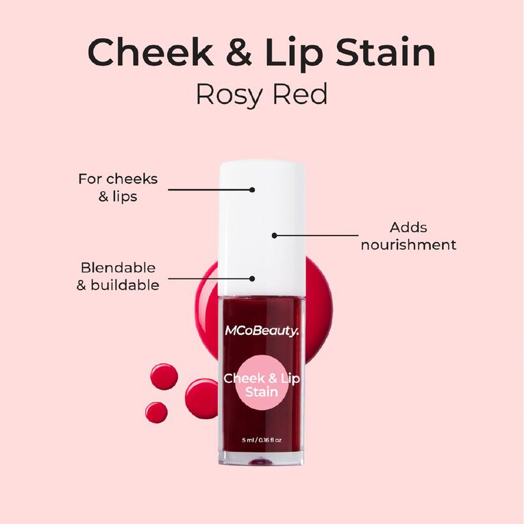 MCoBeauty Cheek & Lip Stain 2-In-1 Liquid Tint Rosy Red, , hi-res
