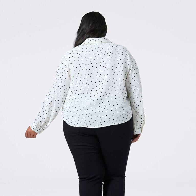 H&H Curve Women's Long Sleeve V-Neck Shirt, White/Black, hi-res