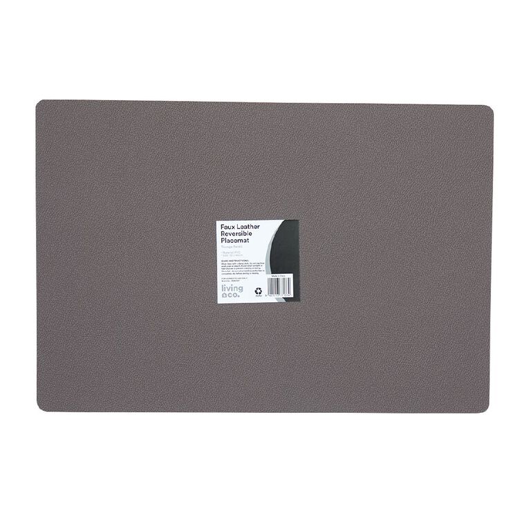 Living & Co Faux Leather Reversible Placemat Charcoal Pink/Grey 40cm, , hi-res