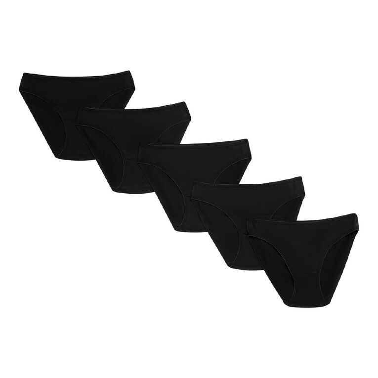 H&H Women's Cotton Hi-cut Briefs 5 Pack, Black, hi-res