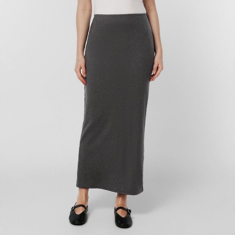 H&H Women's Rib Knit Maxi Skirt, Charcoal/Marle, hi-res