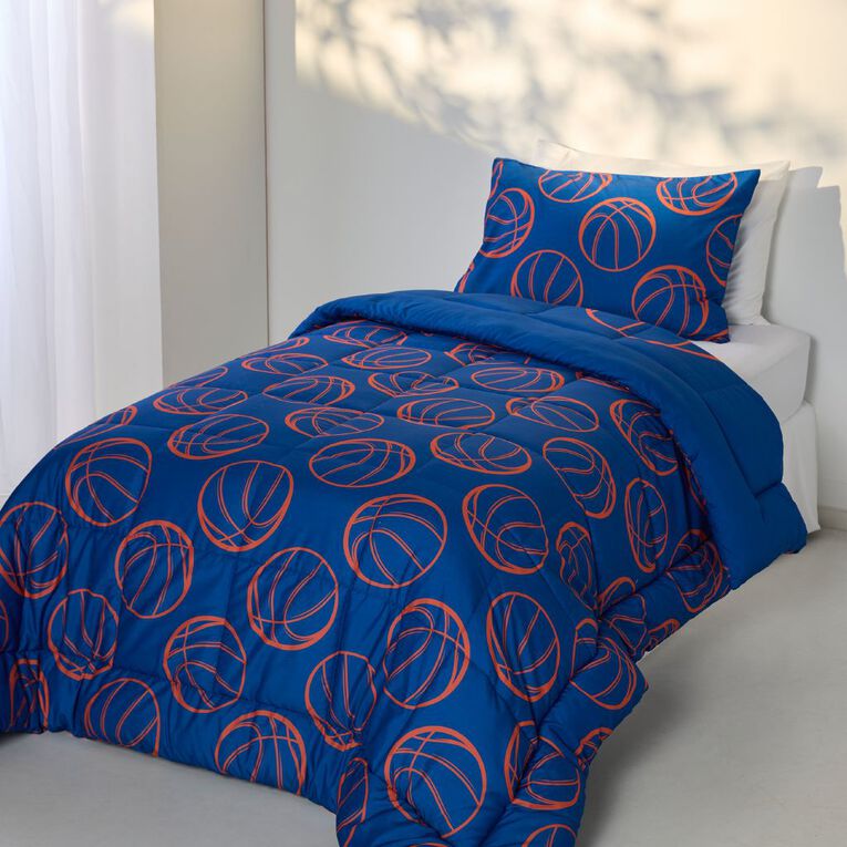 Living & Co Kids 2 Piece Comforter Basketball Blue King Single, , hi-res