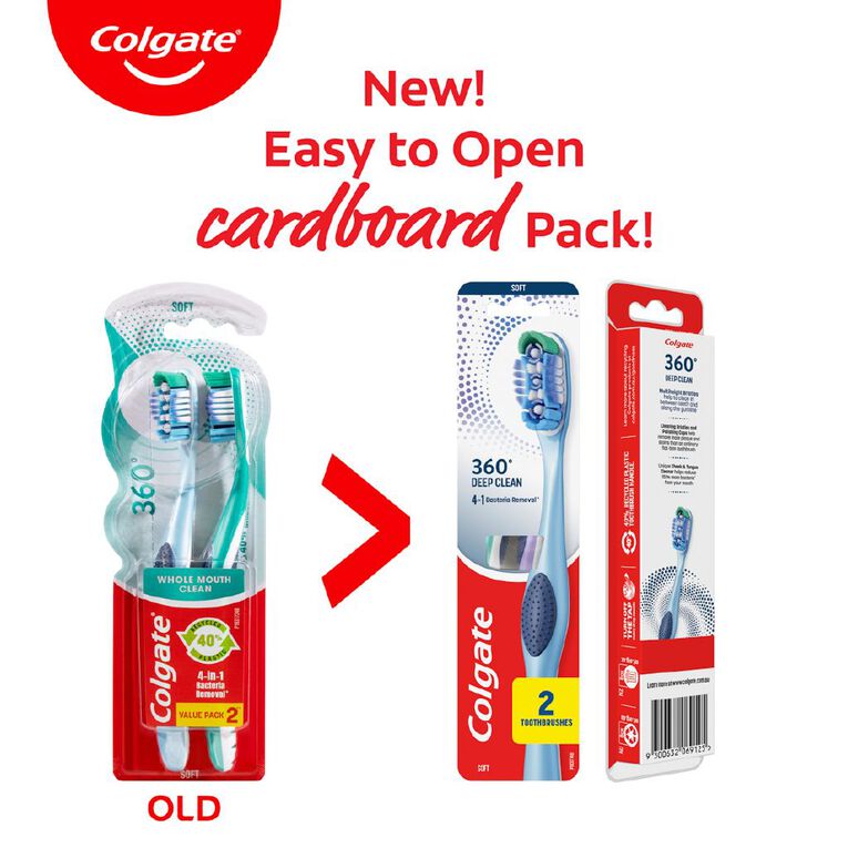 Colgate 360 Soft Toothbrush 2 Pack, , hi-res