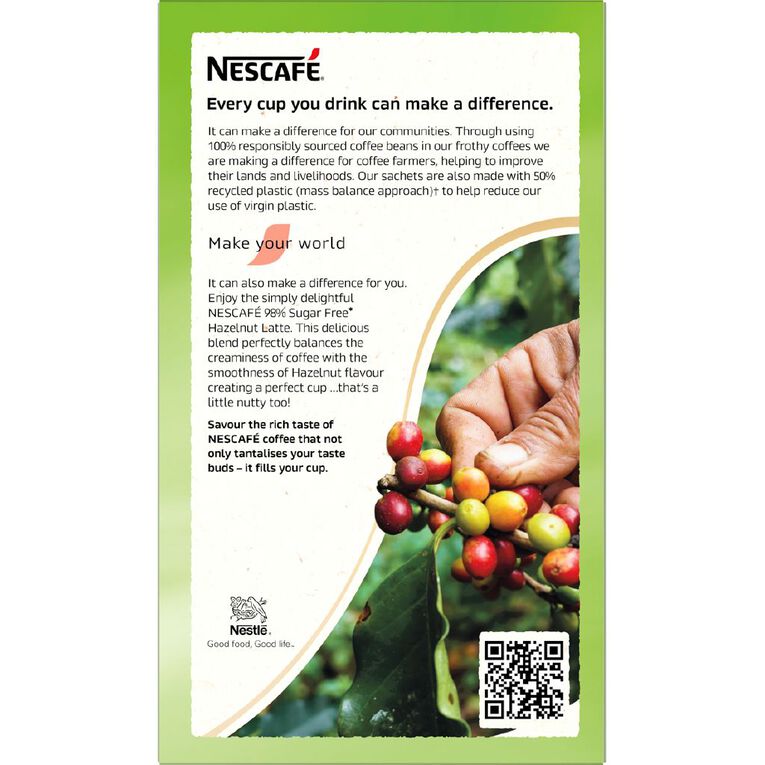 Nescafe 98% Sugar Free Hazelnut Coffee 10 Pack, , hi-res
