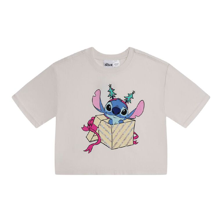 Stitch Short Sleeve Boxy Xmas Tee, Cream, hi-res