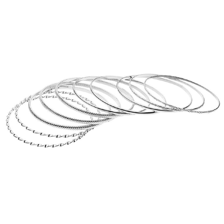 H&H Textured Bangle Silver Set 10 Pack, , hi-res