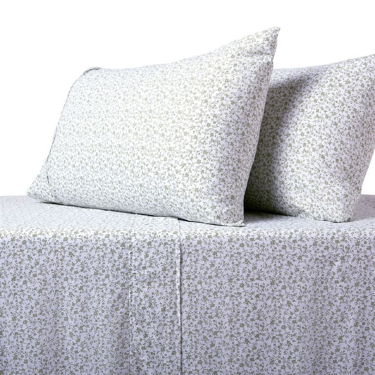Living & Co 100% Washed Cotton Sheet Set Green Super King, Green, hi-res