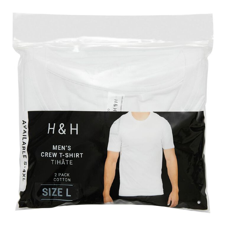 H&H Men's Cotton Crew Neck Tee 2 Pack, White, hi-res