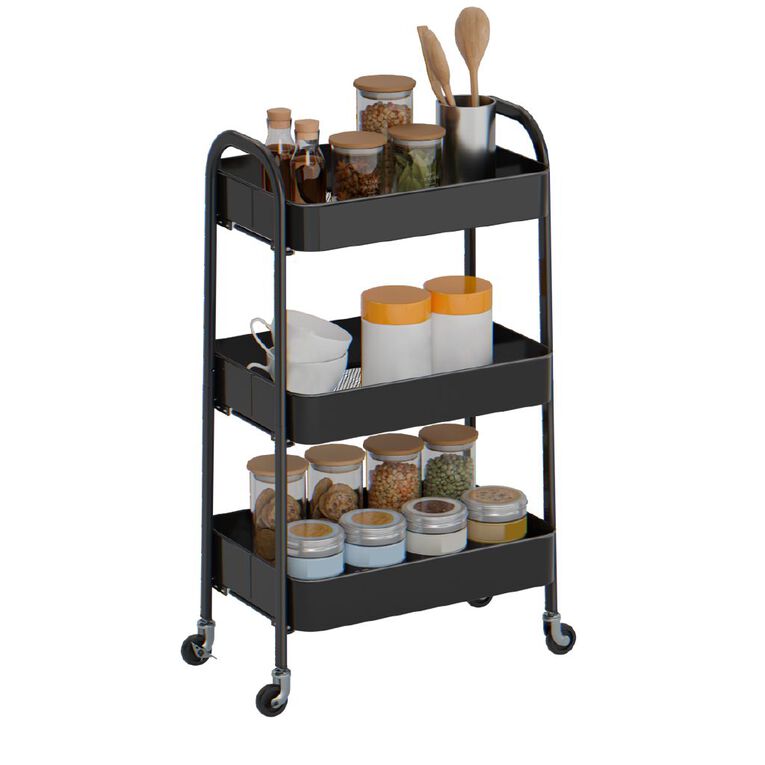 Living & Co Eva 3 Tier Metal Trolley Black, , hi-res