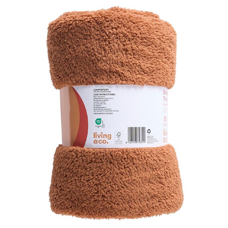 Living & Co Throw Sherpa Brown Mid 127cm x 152cm, , hi-res