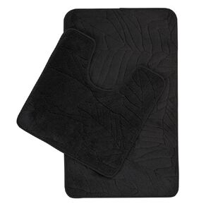 Living & Co Bath Mat Set Leaf 2 Piece Black 45cm x 75cm