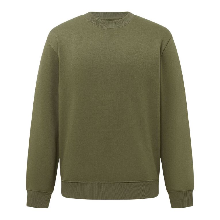 H&H Men's Plain Crew Sweatshirt, Green Mid, hi-res