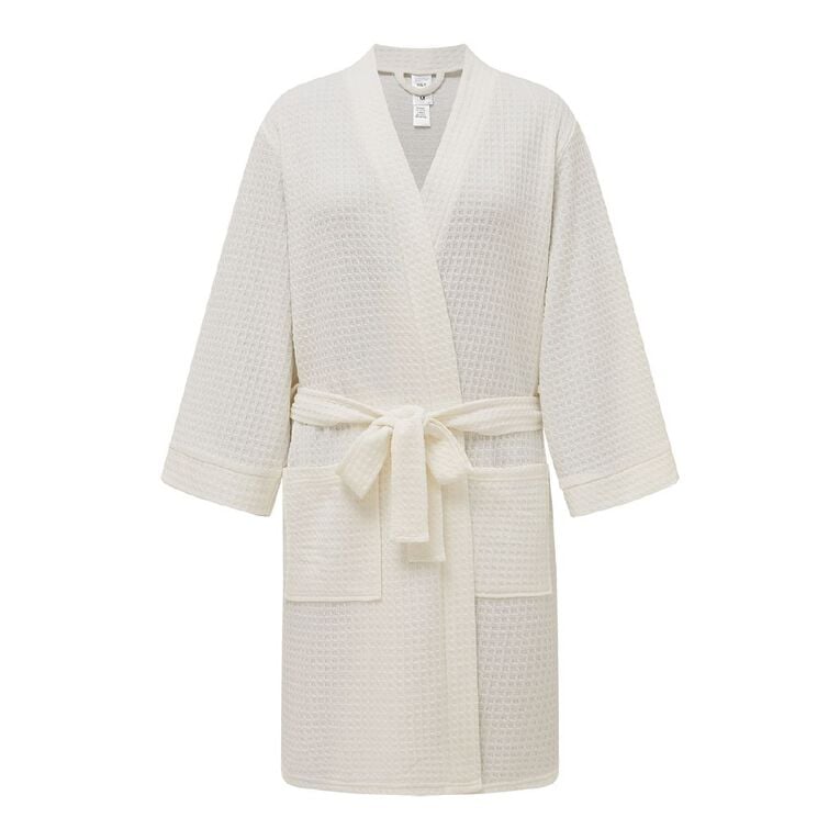 H&H Women's Waffle Robe, Cream, hi-res