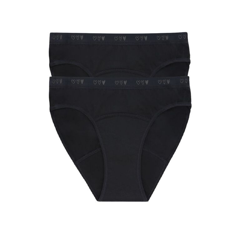 Love Luna Teen First Period Bikini Briefs Kit 2 Pack, Black, hi-res