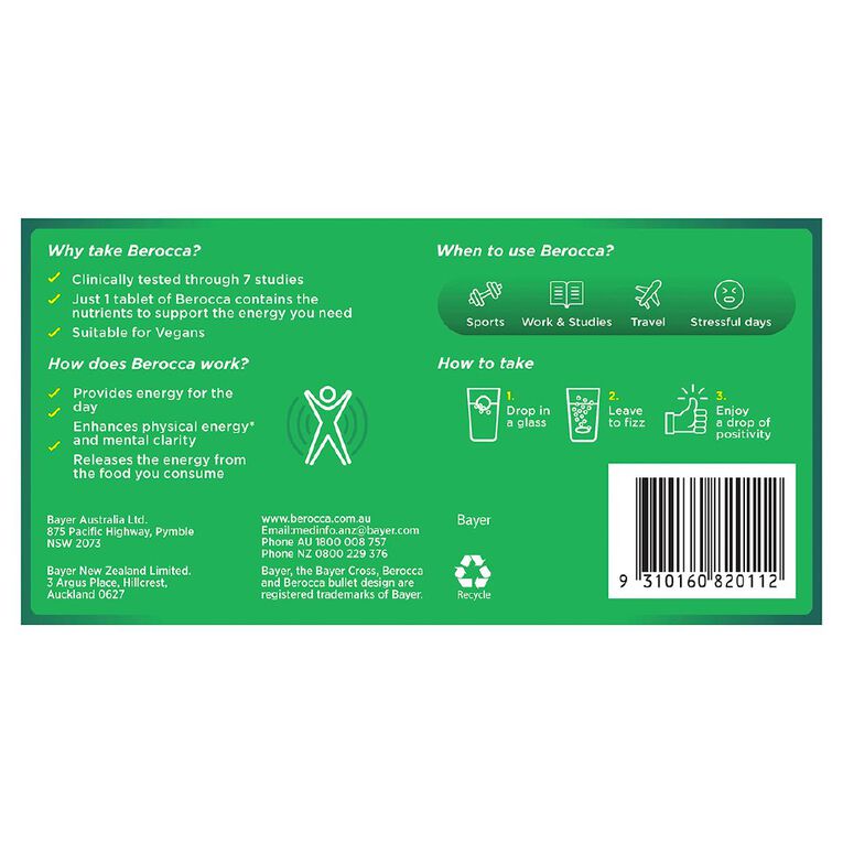 Berocca Energy Vitamin B & C Orange Flavour Effervescent Tablets 30 Pack, , hi-res