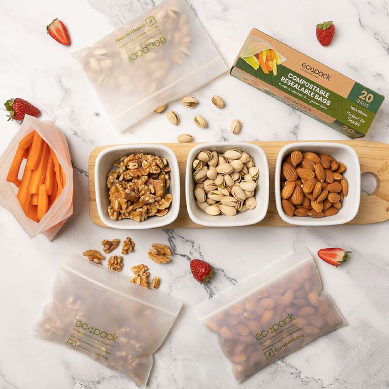 Ecopack Compostable Resealable Snack Bags 20 pack, , hi-res