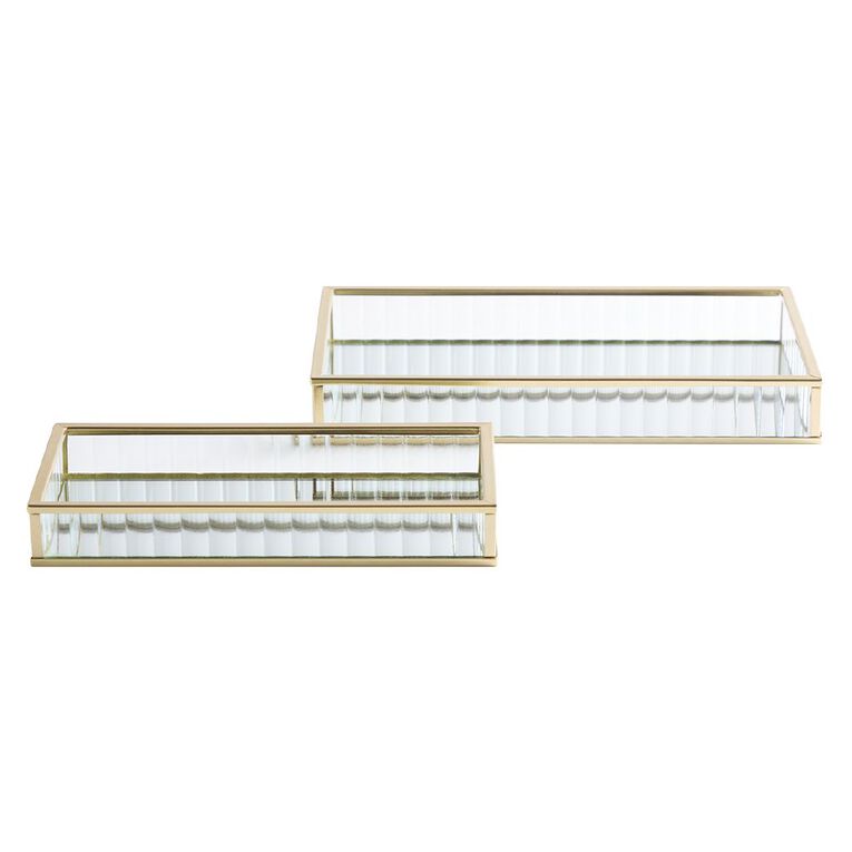 Living & Co Set of 2 Mirror Trays Gold, , hi-res