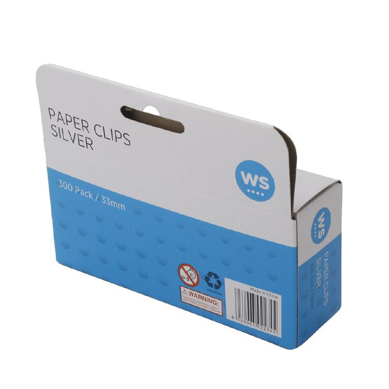 WS Paperclips 33mm 300 Pack Silver, , hi-res
