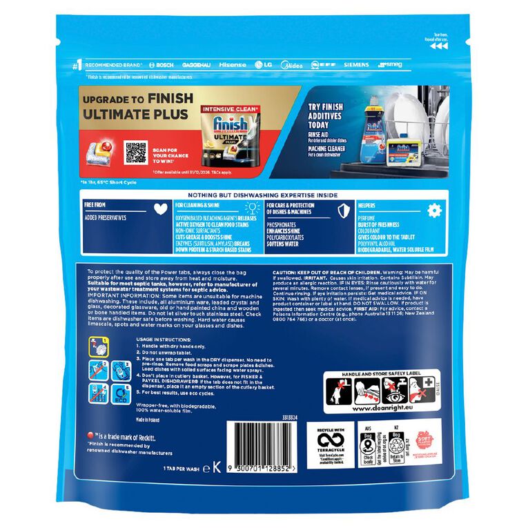 Finish Power Dishwashing Tablets Lemon 48 Pack, , hi-res