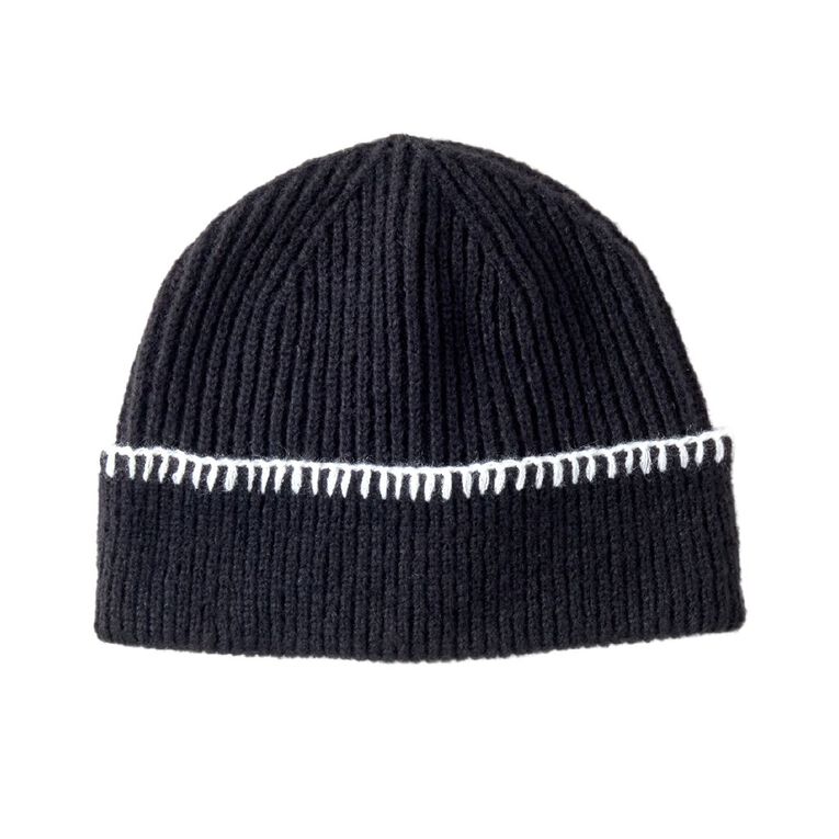 H&H Women's Blanket Stitch Beanie, Black, hi-res