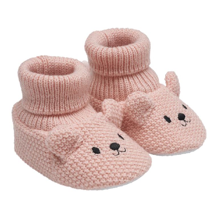 Babyhug 100% Cotton Knit Mittens & Booties with Teddy Print - White & Pink main image 1