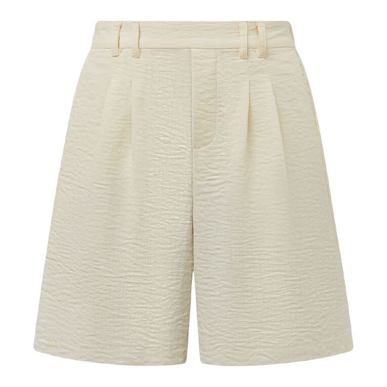 H&H Women's Mid Thigh Pleat Front Shorts, Cream, hi-res