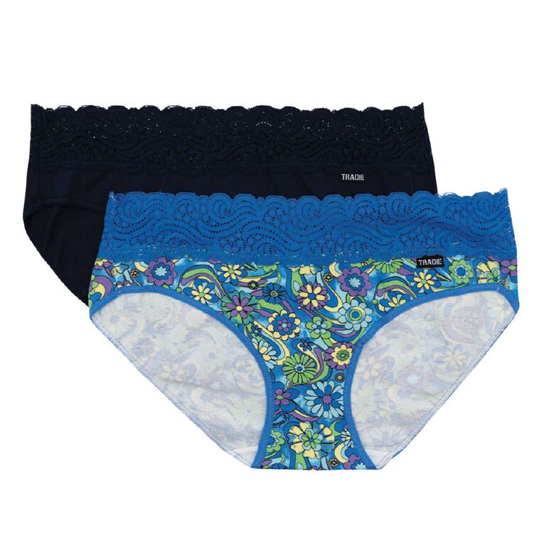 Tradie Women's Lace Waist Bikini 2 Pack, Blue Mid, hi-res