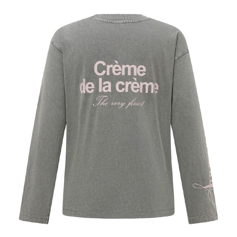 H&H Women's Long Sleeve Graphic Print Tee, Grey Mid, hi-res