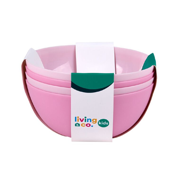 Living & Co Kids Plastic Bowls Pink 4 Pack, , hi-res
