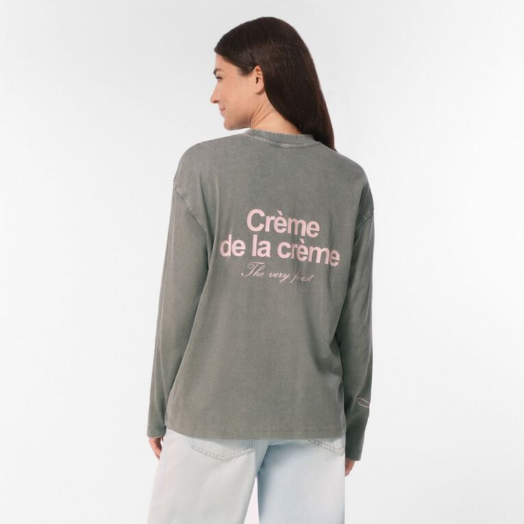 H&H Women's Long Sleeve Graphic Print Tee, Grey Mid, hi-res
