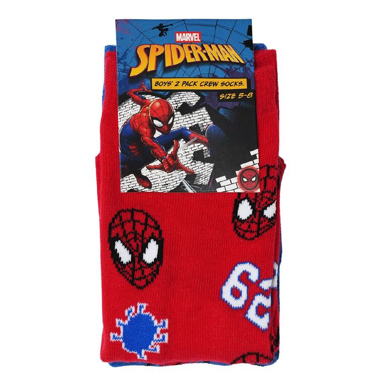 Spider-Man Boys' Crew Socks 2 Pack, Red Mid, hi-res