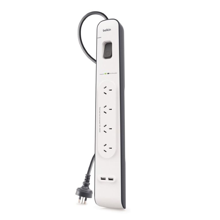 Belkin 4 Way Surge Protector With Dual 2.4A USB Ports & Cord White, , hi-res