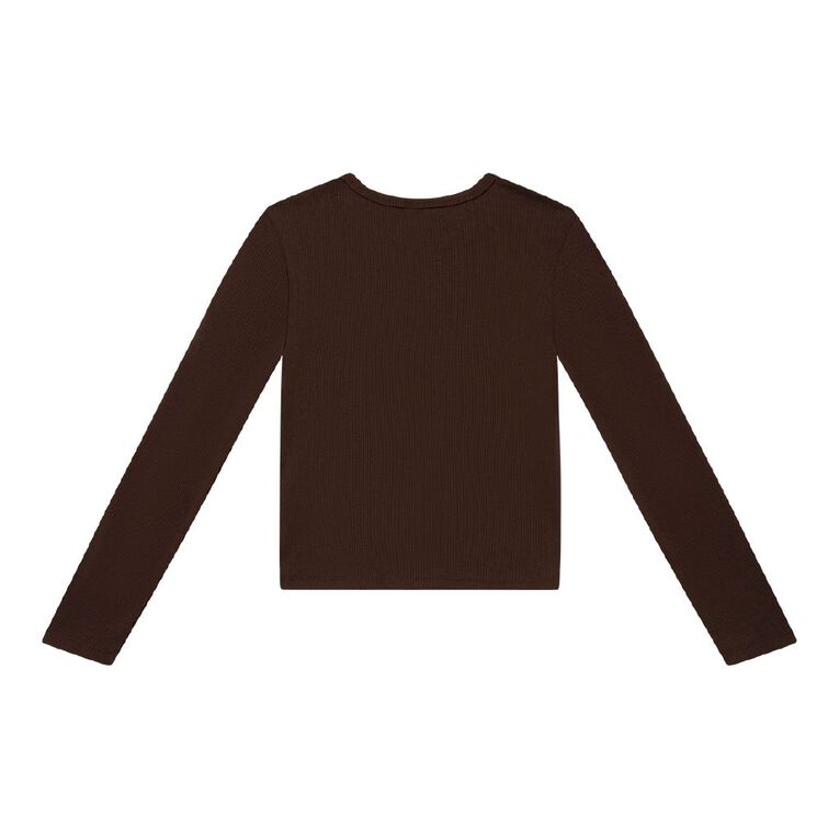 Young Original Long Sleeve Rib Crew Neck Top, Brown Dark, hi-res