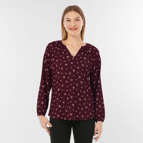 H&H Women's Long Sleeve V Neck Gathered Top