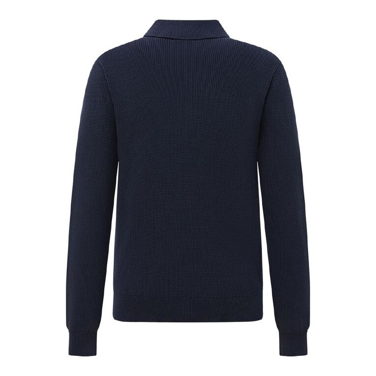 H&H Men's Polo Fisherman Rib Pullover, Blue Dark, hi-res