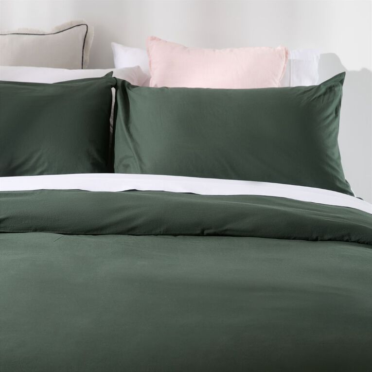 Living & Co Duvet Cover Set Washed Cotton Forest King, Forest, hi-res
