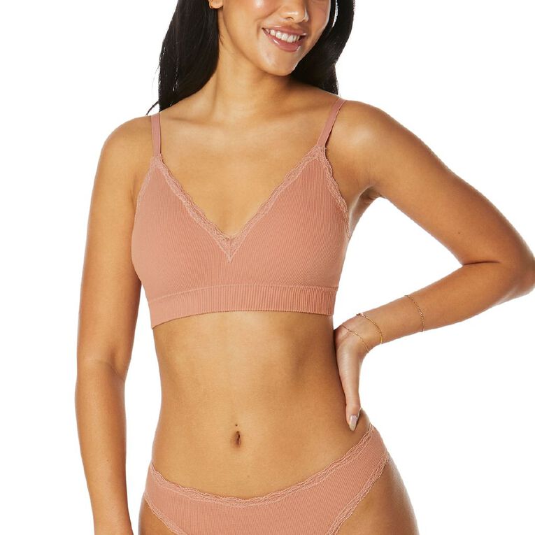 Clio Women's Rib & Lace Padded Tri Bra, Pink Light, hi-res