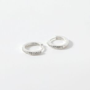 Sterling Silver Crystal Huggie Earrings 13mm
