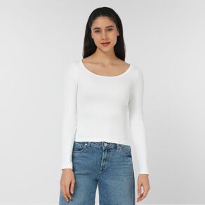 H&H Women's Long Sleeve Scoop Neck Rib Top