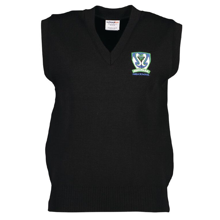 Schooltex Murupara Area Wool Vest with Embroidery, Black, hi-res