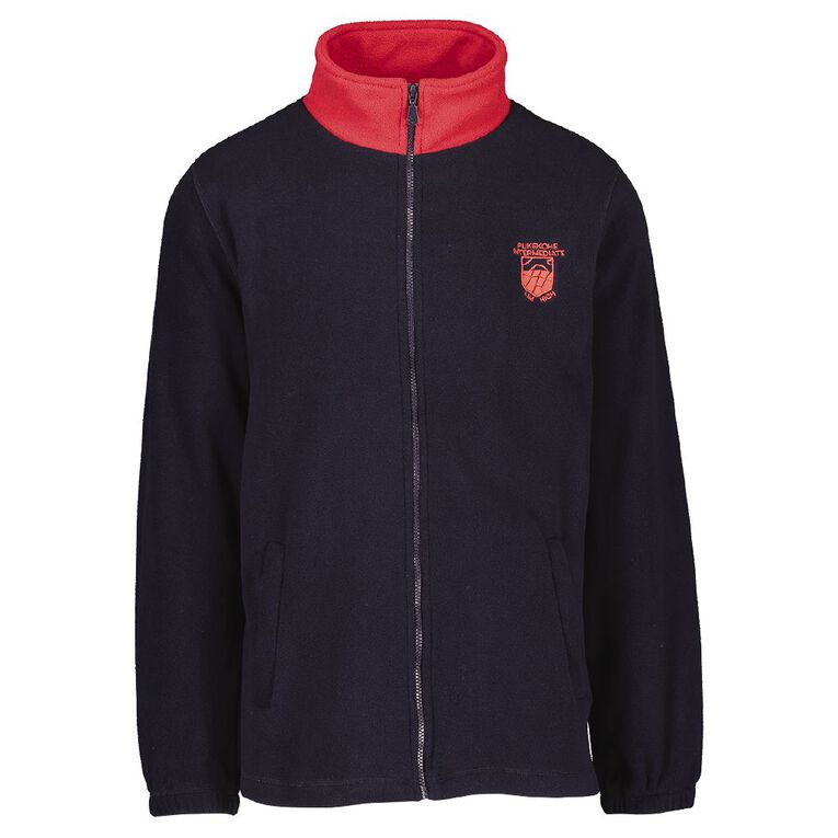 Schooltex Pukekohe Intermediate Full Zip Polar Fleece Jacket, Navy/Red, hi-res