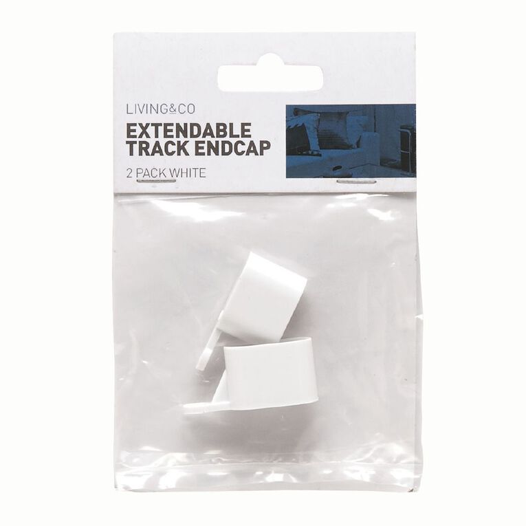 Living & Co End Caps for Extendable Curtain Track White 2 Pack, White, hi-res
