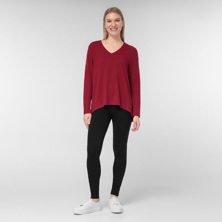 H&H Women's Long Sleeve Brushed V-Neck Swing Top, Red Dark, hi-res