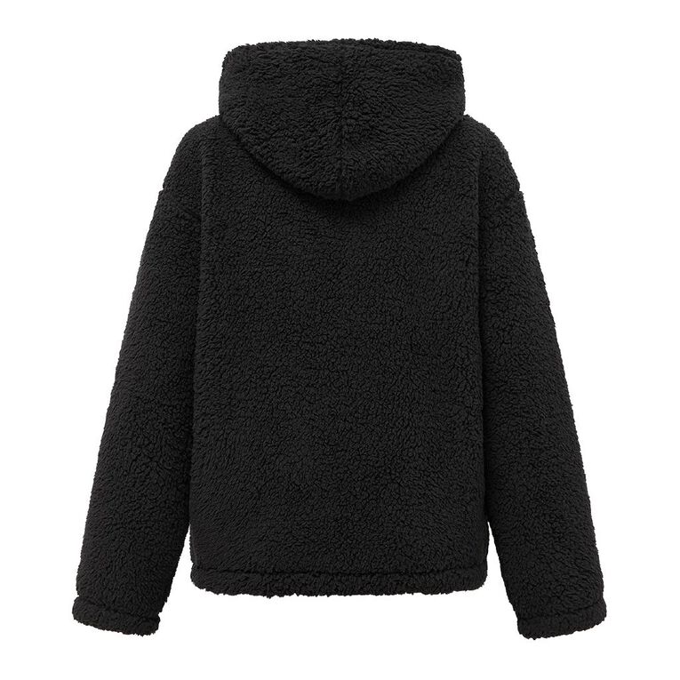 H&H Women's Zip Thru Recycled Sherpa Hood, Black, hi-res