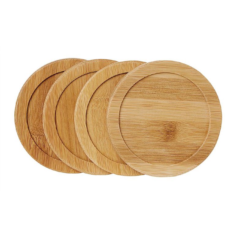Living & Co Bamboo Coaster Round 4 Pack The Warehouse