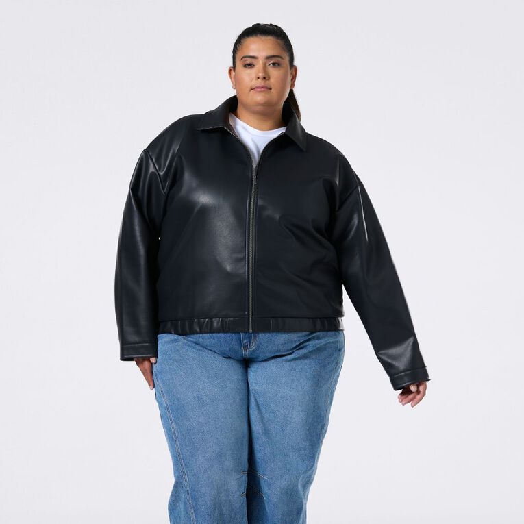 H&H Curve Women's PU Bomber, Black, hi-res