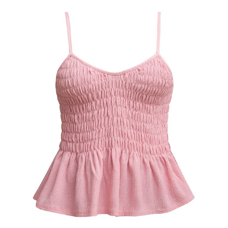 H&H Women's Shirred Peplum Cami, Pink Light, hi-res